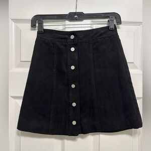 Velour Black Button Mini Skirt